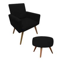 Kit 01 Poltrona Decorativa Nina + Puff Redondo Suede Preto s/r