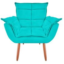 Kit 01 Poltrona Decorativa + Puff Opala Suede Azul Turquesa para Sala de Estar