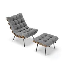 Kit 01 Poltrona e 01 Puff Costela Linho Grafite A26 Base Metálica Preto - D'Rossi