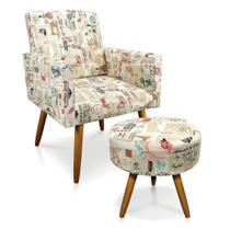 Kit 01 Poltrona e 01 Puff Larissa Retrô Rosa D61