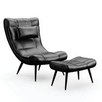 Kit 01 Poltrona E 01 Puff Sher Corano Pés De Ferro Cor Preto