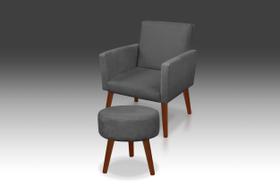 Kit 01 Poltrona Nina + 01 Puf Redondo suede Grafite-Modena Decor