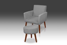 Kit 01 Poltrona Nina + 01 Puff redondo Suede Cinza Claro -Modena Decor