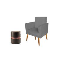Kit 01 poltrona nina suede cinza + 01 puff porto corissimo preto - ruotolo decor Kit 01 poltrona nina suede cinza + 01 puff porto corissimo preto - ruotolo decor