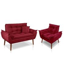 Kit 01 Poltrona Opala + 01 Namoradeira opala + 02 Almofadas Suede Vermelho