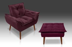 Kit 01 Poltrona Opala + 01 Puf Opala Suede Bordô-PANDORA DECOR Kit 01 Poltrona Opala + 01 Puf Opala Suede Bordô-PANDORA DECOR