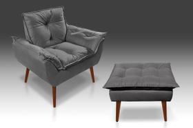 Kit 01 Poltrona Opala + 01 Puf Opala Suede Cinza Grafite-PANDORA DECOR Kit 01 Poltrona Opala + 01 Puf Opala Suede Cinza Grafite-PANDORA DECOR