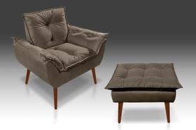 Kit 01 Poltrona Opala + 01 Puf Opala Suede Marrom-PANDORA DECOR Kit 01 Poltrona Opala + 01 Puf Opala Suede Marrom-PANDORA DECOR