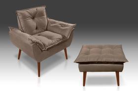 Kit 01 Poltrona Opala + 01 Puff Opala Suede Capuccino - Modena Decor