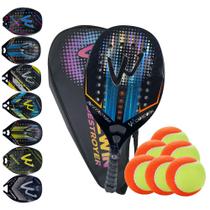 Kit 01 Raquete Beach Tennis Carbono 3k Tratamento + 06 Bolas