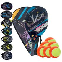 Kit 01 Raquete Beach Tennis Carbono 3k Tratamento + 06 Bolas