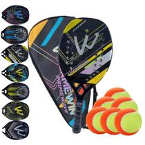 Kit 01 Raquete Beach Tennis Carbono 3k Tratamento + 06 Bolas