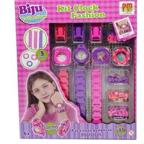 Kit 01 Relógio Infantil Clock Fashion 03 Pulseiras enfeitar Decorar Original Dm toys