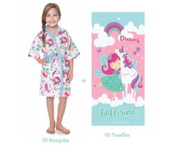 Kit 01-roupão+01-toalha infantil menina(o) estampado-lepper