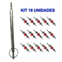 Kit 01 Saca Valvula Sextavada Longa Dois Lados + 15 Nucleos