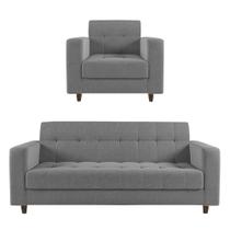 Kit 01 Sofá 03 Lugares E 01 Poltrona Arezzo Linho Grafite A26 Pés Chanfrado Tabaco - D'rossi Kit 01 Sofá 03 Lugares E 01 Poltrona Arezzo Linho Grafite A26 Pés Chanfrado Tabaco - D'rossi