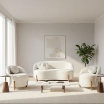 Kit 01 Sofá 2 Lugares + 02 Poltronas Orgânicos c/ Almofadas Curvo Sala Recepção Amsterdã Boucle Branco - Montanari's Decor Kit 01 Sofá 2 Lugares + 02 Poltronas Orgânicos c/ Almofadas Curvo Sala Recepção Amsterdã Boucle Branco - Montanari's Decor