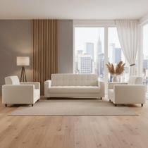 Kit 01 Sofá 3 Lugares E 02 Poltronas Arezzo Linho Areia A27 Pés Chanfrado Castanho D01 - D'rossi Kit 01 Sofá 3 Lugares E 02 Poltronas Arezzo Linho Areia A27 Pés Chanfrado Castanho D01 - D'rossi