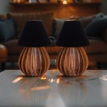 kit 02 Abajur De Mesa Com Tomada Modelo Retro Marrom Cupula Preta - 2amcp