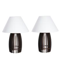 kit 02 Abajur De Mesa Luminária Moderna de Madeira Mdf Modelo Oval Preto