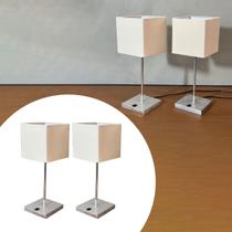 Kit 02 Abajur Luminária de Mesa Quadrado Escovado Com Interruptor com Cúpula Bege Decoração Casa