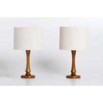 Kit 02 Abajur Quarto Madeira Imbuia Cúpula Algodão (bege)