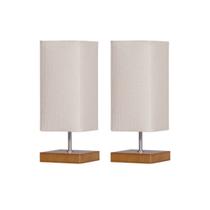 Kit 02 Abajur Quarto Pé Quadrado Madeira Cúpula Tecido Relevo