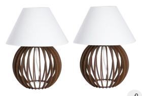 Kit 02 Abajures Luminária Bola Mdf Marrom