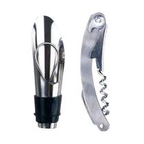 Kit 02 Acessórios Vinho Inox Saca Rolhas e Bico Dosador