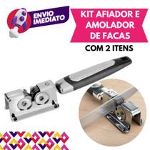 Kit 02 Afiador Amolador de Facas e Tesouras Cozinha Inox e Cabo ABS Profissional Portátil Manual Kit 02 Afiador Amolador de Facas e Tesouras Cozinha Inox e Cabo ABS Profissional Portátil Manual