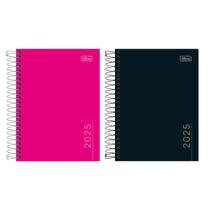 Kit 02 Agenda 2025 Espiral Diária Pepper Executiva Preta/Rosa Capa Dura 11,7 x 16,4cm Tilibra