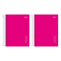 Kit 02 Agenda 2025 Espiral Diária Pepper Executiva Preta/Rosa Capa Dura 11,7 x 16,4cm Tilibra