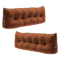 Kit 02 Almofadas Para Cabeceira Encosto Apoio Lombar Spot 195cm com Porta Celular Veludo - Abmaza