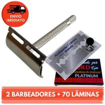 Kit 02 Aparelho Barbeador Metal Clássico Manual Retrô E 50, 70 Ou 100 Lâmina Lord Navalha Kit 02 Aparelho Barbeador Metal Clássico Manual Retrô E 50, 70 Ou 100 Lâmina Lord Navalha