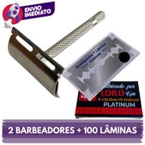 Kit 02 Aparelho Barbeador Metal Vintage Clássico Manual Retrô e 50, 70 Ou 100 Lâmina Lord Kit 02 Aparelho Barbeador Metal Vintage Clássico Manual Retrô e 50, 70 Ou 100 Lâmina Lord