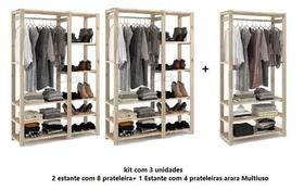 Kit 02 Araras Dupla + Arara Simples Guarda Roupa Arara Cabideiro Closet Industrial Retrô P/ Todos Ambientes