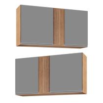 Kit 02 Armários Aéreo de Cozinha Lavanderia 02 Portas Agata Castanho e Cinza 100 cm L06 - D'Rossi