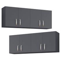 Kit 02 Armários Aéreo de Parede Cozinha 150cm 4 Portas Cinza Escuro - Desk Design