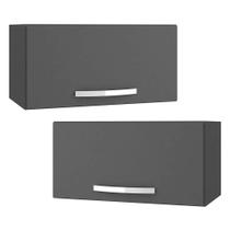 Kit 02 Armários Aéreo Geladeira Cozinha 60cm 01 Porta Cinza Escuro - Abmaza