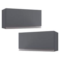 Kit 02 Armários Aéreo Geladeira Cozinha Andréia 60cm 01 Porta Cinza Escuro - Abmaza