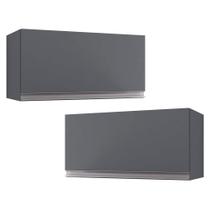 Kit 02 Armários Aéreo Geladeira Cozinha Andréia 60cm 01 Porta Cinza Escuro - Desk Design