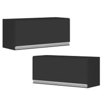 Kit 02 Armários Aéreo Multiuso Geladeira Lux 60cm 100% MDF Basculante Preto TX Fosco - Abmaza