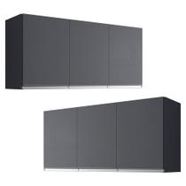 Kit 02 Armários de Cozinha Aéreo Andréia 120cm 3 Portas Cinza Escuro - Abmaza
