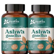 Kit 02 Ashwaga Indiano 1000mg por dose Reavita 60 Cáps Suplemento Natural