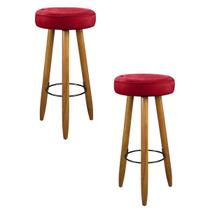 Kit 02 Banco Banqueta Alta Camila Estofada P/Balcão Vermelho