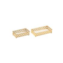 Kit 02 Bandejas Decorativas Metal Dourado com Espelho 12021 Mart Kit 02 Bandejas Decorativas Metal Dourado com Espelho 12021 Mart