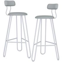 Kit 02 Banqueta Alta Bar Cozinha Sala de Jantar Áris C01 Branco material sintético Off White - Lyam Decor