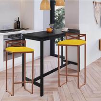 Kit 02 Banqueta Alta Com Encosto Ema Balcão Bar Cozinha Bistrô Ferro Bronze material sintético Amarelo - Ahz Móveis