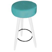 Kit 02 Banqueta Alta Flora Pés Palito em Madeira Branco Bar Bistrô Cozinha material sintético Turquesa - KDAcanto Móveis