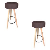 Kit 02 Banqueta Alta Flora Pés Palito em Madeira Branco para Bar Bistrô Cozinha material sintético Marrom - KDAcanto Móveis